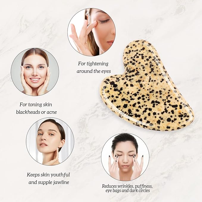 Gua Sha Facial Tools Set of 3 Guasha Massage Tool Jade Gua Sha Scraping Massager for Face,Neck, Eyes and Body,Jade Stone Guasha Board 3 Packs (Speckled Jade)-Velvo Beauty