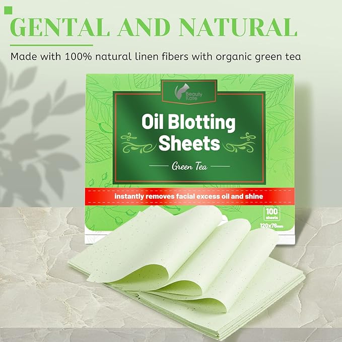 Oil Blotting Sheets for Face - Green Tea,26% Larger,6pk/600 Natural Blotting Paper for Oily Skin,Makeup Friendly Oil Absorbing Sheets,Easy To Grab One-Velvo Beauty