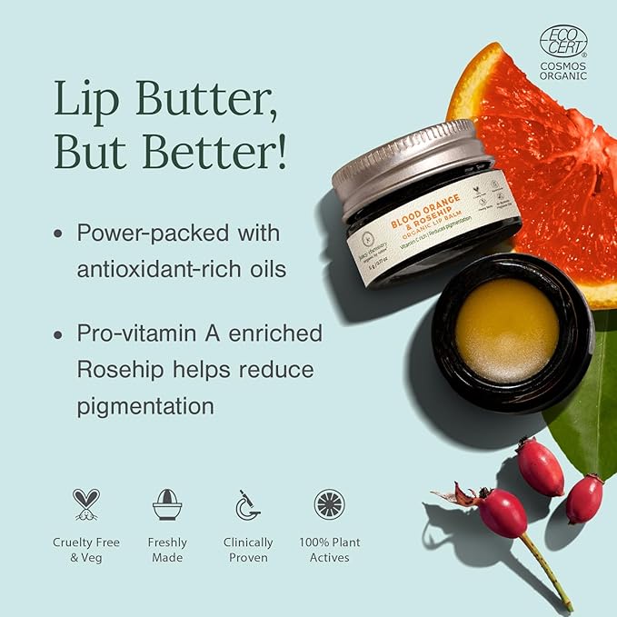 Juicy Chemistry - Organic & 100% Natural Lip Balm for Women with Anti-Ageing and Pigmented Lips w/Blood Orange & Rosehip (5gm)-Velvo Beauty