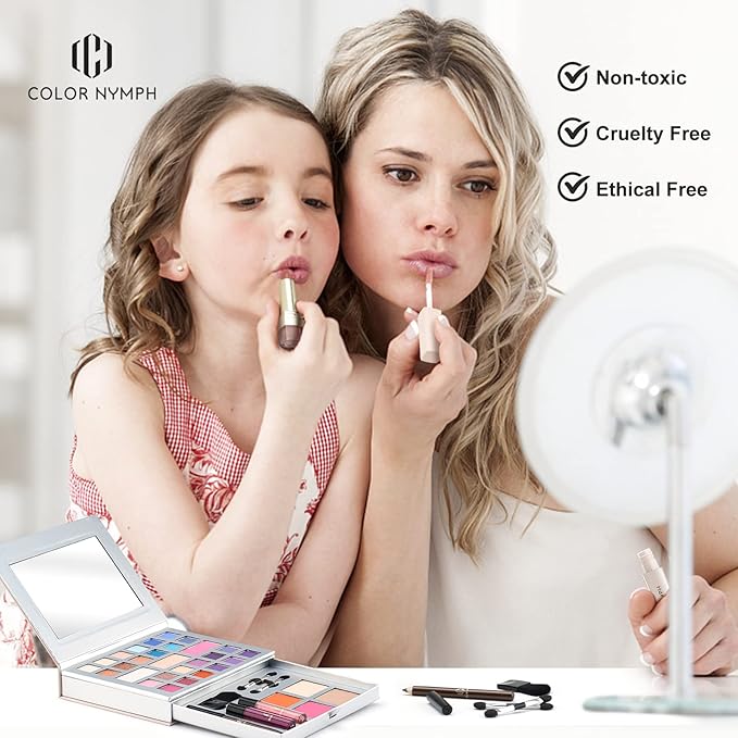 Color Nymph Makeup Kit for Teens, All in One Makeup Kit for Women Included 24 Colors of Matte Shimmer Eyeshadow, Highly Pigmented Lip Glosses, Eyeliner Pencil, Brushes, and Mirror-Velvo Beauty