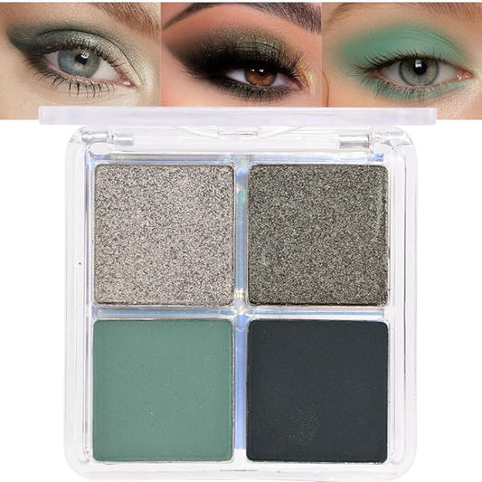 evpct Eyeshadow Quad Palette, Cyan Festival Forest Dark Green Glitter Shimmer Metallic Matte High Pigment Mini Eye Shadow Palette Makeup for older Women, Smudge Proof Vegan Cruelty-free, Green Series-Velvo Beauty