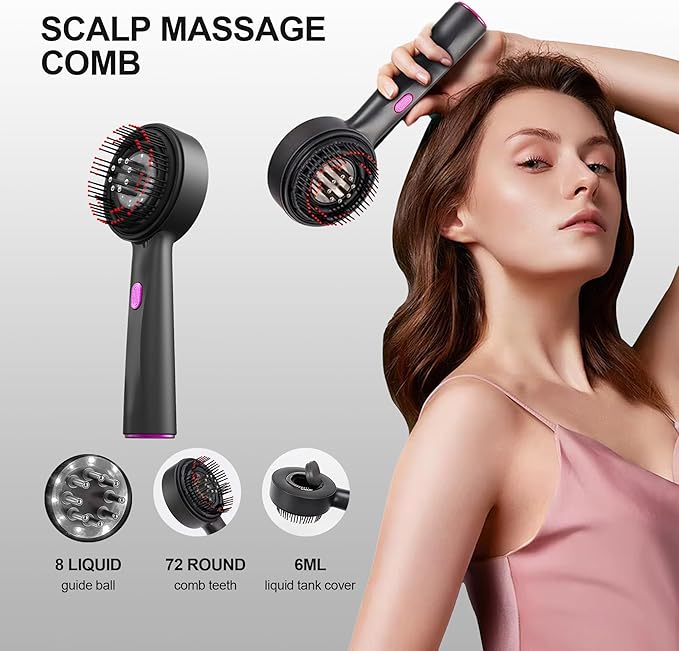 Red Light Dot Scalp Massager - 72-Point Vibration Comb for Hair Care, 3 in 1 Hair Oil Applicator,ipx7 Waterproof Scalp Oil Applicato,Rechargeable Home Use Device with Safety Indicator（Black）-Velvo Beauty