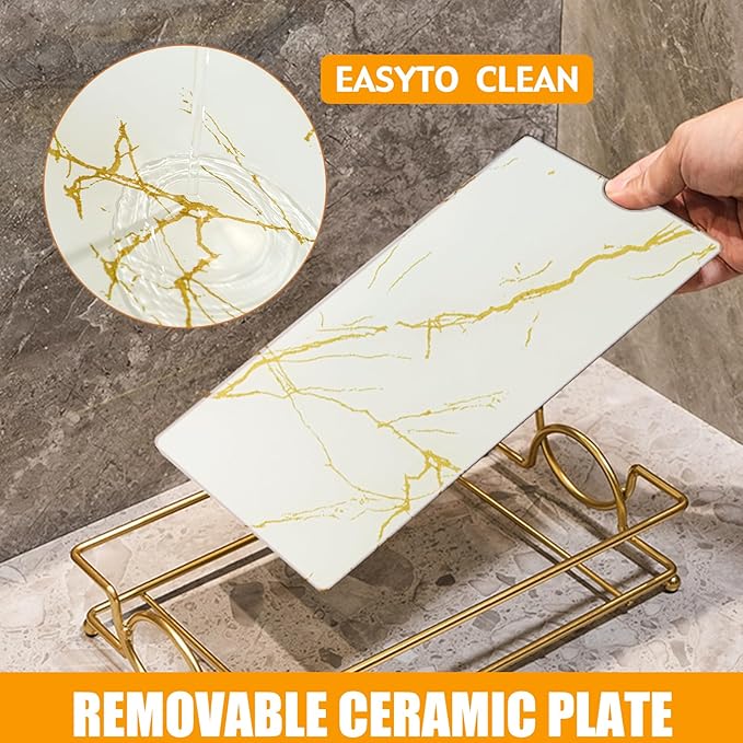 Vanity Tray Luxury Bathroom Counter Tray Glass Perfume Organizer Holder Cosmetics Makeup Skincare Display Decorative Vanity Trays for Bathroom Dresser Bedroom (Platinum, L)-Velvo Beauty