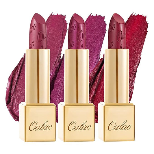 Oulac Metallic Lipstick Set- Dark Lipcolor with Moisturizing Formula, Vegan Beauty, Full-Coverage Lip Color, Christmas Gifts for Women, 4.3g X 3PCS-Velvo Beauty