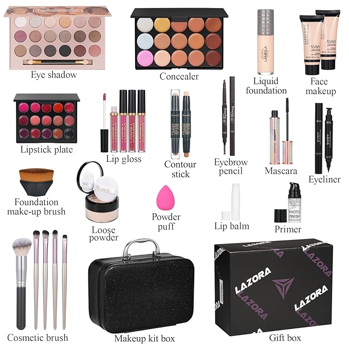 All in One Makeup Kit Makeup Kit for Women Full Kit Makeup Set Multipurpose Bundle Holiday Gift Box Essential Starter Bundle Include Full Makeup Kit for Women (Box3)-Velvo Beauty