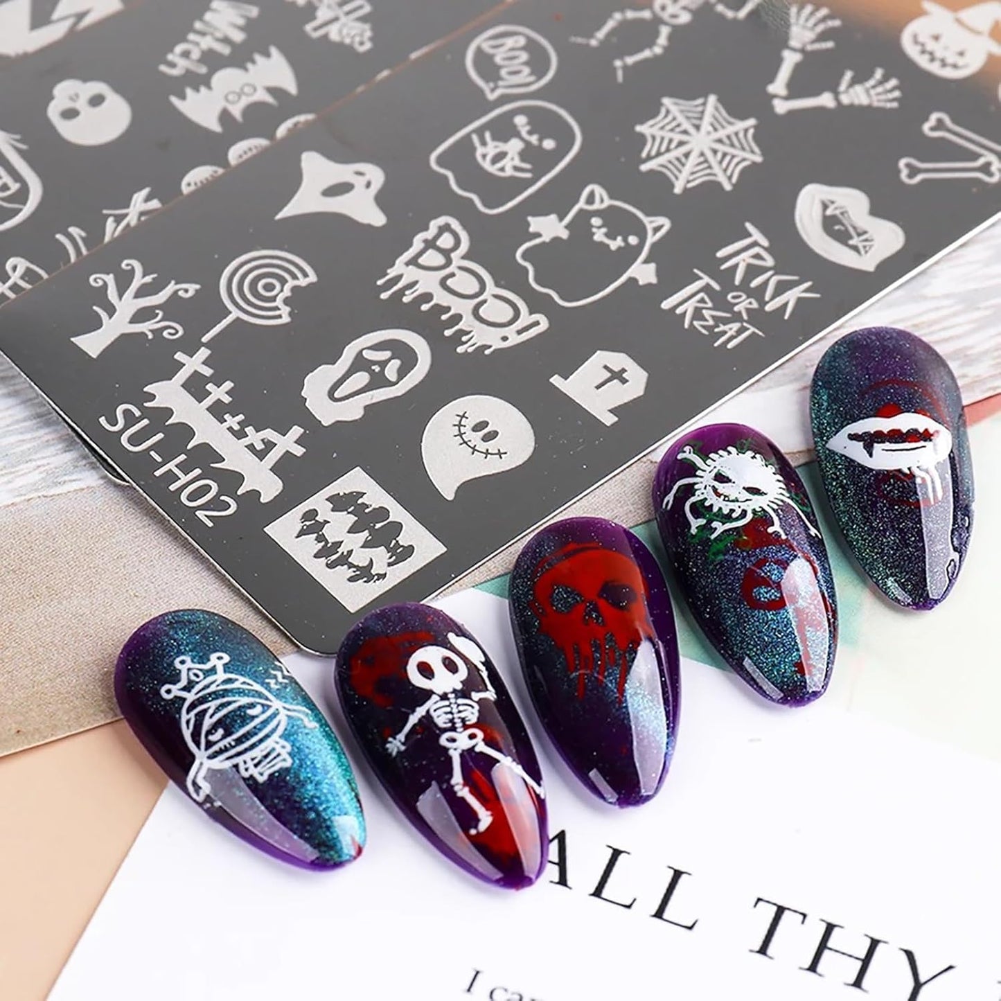 Halloween Nail Stamping Plate Art Stamping Kits DIY Printing Tools with Pumpkin Bat Witch Spider Owl Ghost Face Design Fashion Nail Stamp Art Decoration for Women 6Pcs-Velvo Beauty