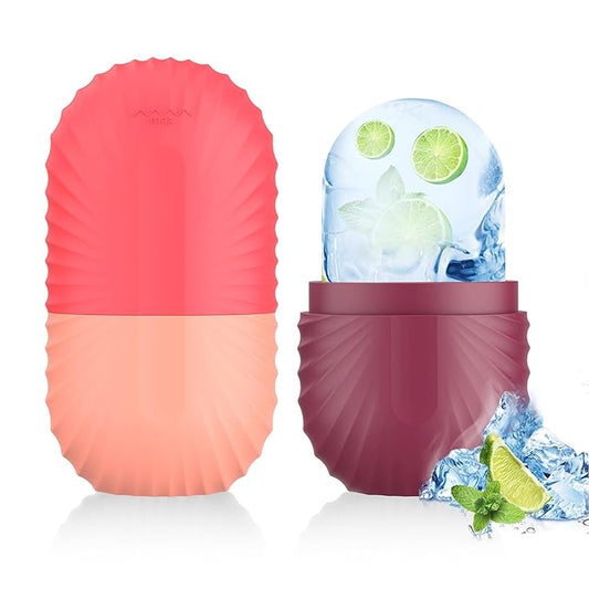 2pcs Ice Roller for Face and Eye, Silicone Ice Facial Roller Ice Holder, Face Ice Mold Skin Care, Face Icers Reusable Ice Cube Roller for Shrink Pores Anti Wrinkle Reduce Puffiness, Pink Rose-Velvo Beauty