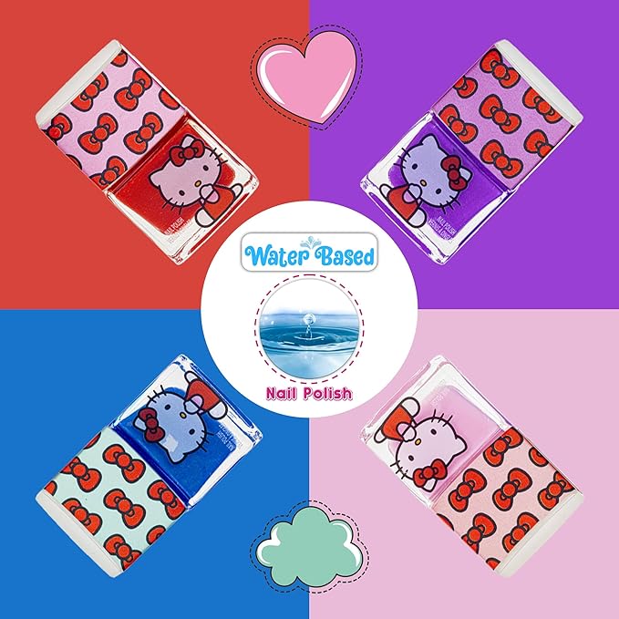 Hello Kitty - Townley Girl Train Case Cosmetic Makeup Set Includes Lip Gloss, Eye Shimmer, Nail Polish, Hair Accessories & More! For Girls, Ages 3+ Perfect for Parties & Makeovers-Velvo Beauty