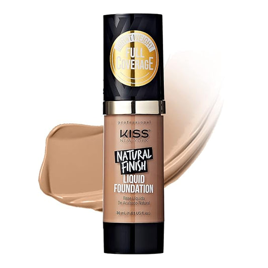 Kiss New York Professional Liquid Foundation - Lightweight and Hydrating Formula, Natural Finish, Control Shine, Cover Pores, Medium to Full Coverage, Green Tea Extract (Sun Beige)-Velvo Beauty