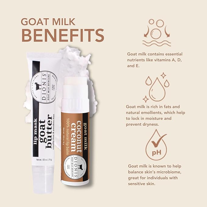 Dionis Goat Butter Overnight Lip Mask & Lip Balm Kit - Goat Milk, Jojoba & Moringa Oils Moisturize & Repair Chapped Lips Overnight while Lip Balm Keeps Moisture Locked In All Day, Creamy Coconut-Velvo Beauty