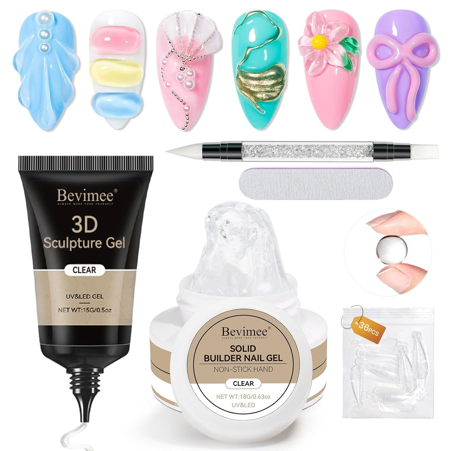 18g Solid Builder Gel for Nails 15g 3D Nail Sculpting Gel for Nail Art, Clear Non-Stick Hand For Modeling, Sculpture, Nails Extension UV/Led Manicure DIY At Hom-Velvo Beauty