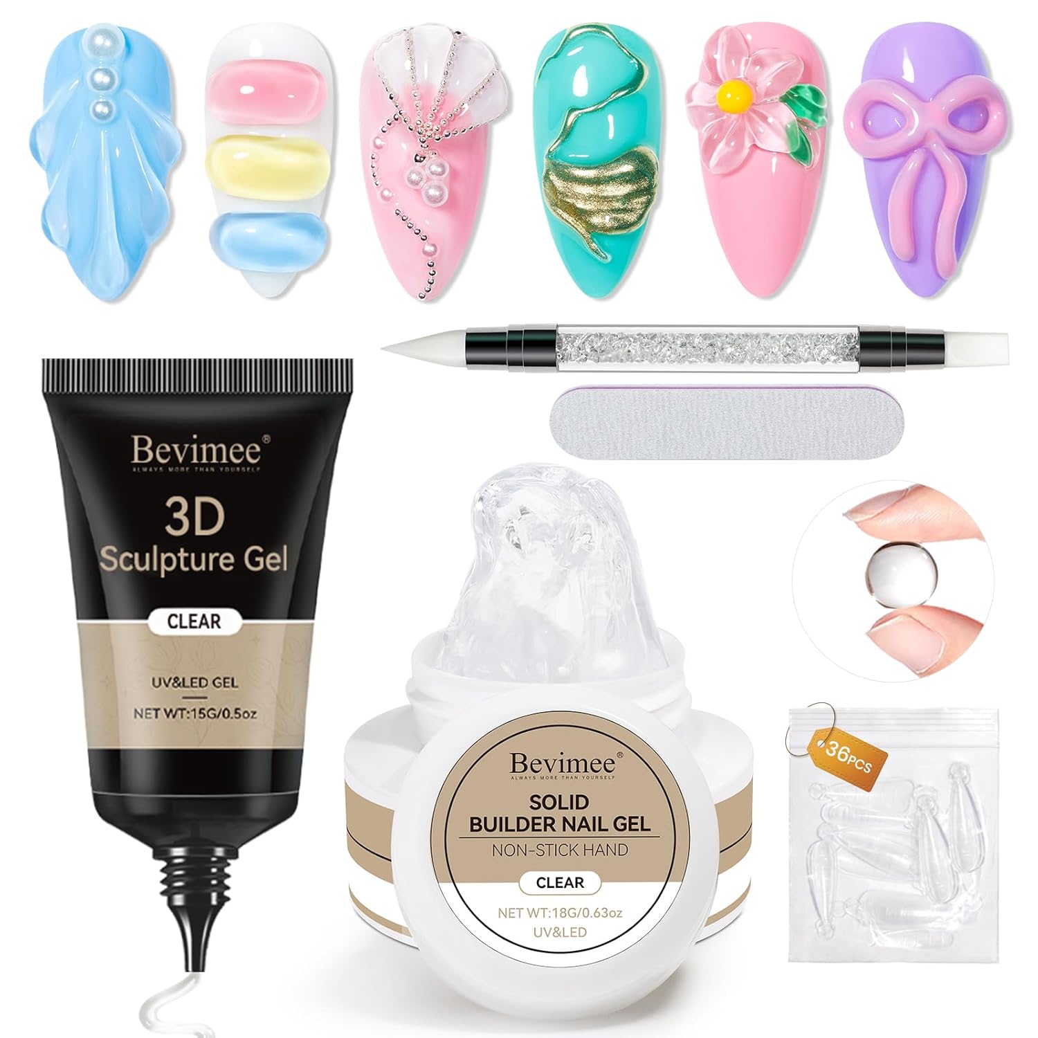 18g Solid Builder Gel for Nails 15g 3D Nail Sculpting Gel for Nail Art, Clear Non-Stick Hand For Modeling, Sculpture, Nails Extension UV/Led Manicure DIY At Hom-Velvo Beauty