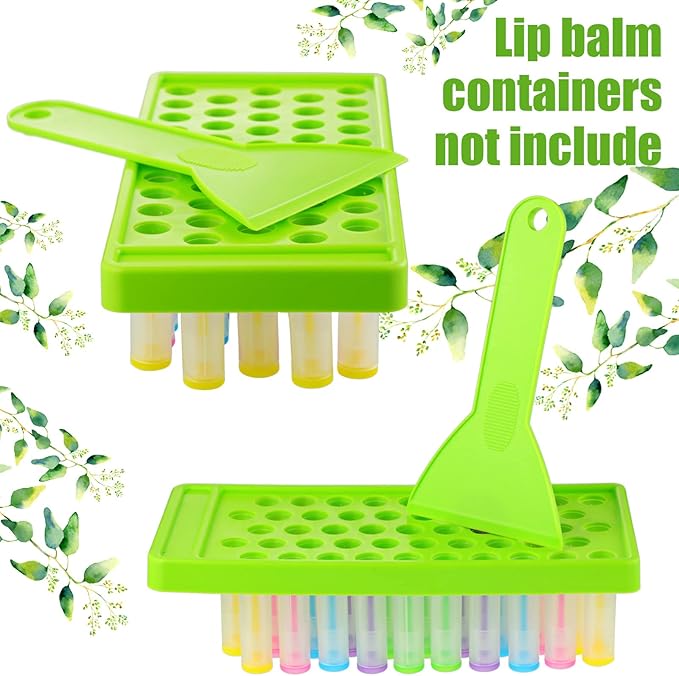 Maitys 2 Sets Lip Balm Tray and Spatula Portable Lip Balm Filling Tray and Spatula Set Lip Balm Tube Holder Lip Balm Tubes Tray Lip Balm Containers Lip Gloss Making Kit(Green)-Velvo Beauty