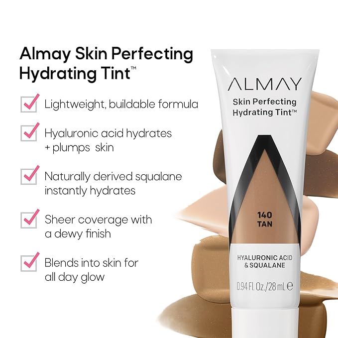 Almay Hydrating Liquid Foundation Tint, Lightweight with Light Coverage, Naturally Dewy Finish, Hypoallergenic, Dermatologist TestedFragrance Free, 170 Mocha, 0.94 fl oz.-Velvo Beauty