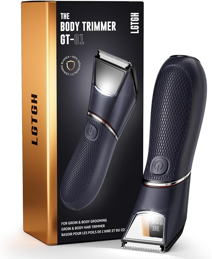 Body Hair Trimmer for Men: Pubic Hair Trimmer with Mirror & LED Light - Electric Ball Shavers with Ceramic Blades & Travel Lock - Body Groomer IPX7 Waterproof Wet/Dry Use for Groin/Legs/Chest-Velvo Beauty