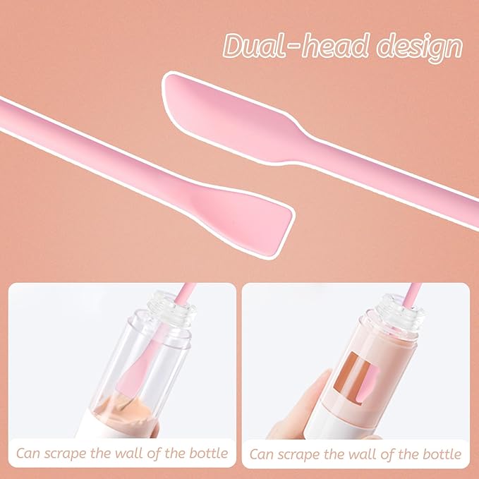 Makeup Mixing Palette Spatula Set, 2PCS Mini Acrylic Makeup Palette & 2PCS Silicone Skincare Spatula, Cream Foundation Palette for Mixing and Save Cosmetics (Pink,Square+Heart)-Velvo Beauty