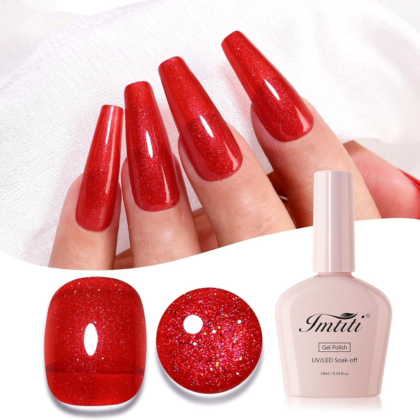 Imtiti Glitter Gel Nail Polish, Christmas Red Iridescent Glitter Gel Polish Diamond Shimmer Sparkle Soak Off UV LED Nail Gel Polish Autumn Winter Gel Polish Manicure Gel Nail Kit 10ML-Velvo Beauty