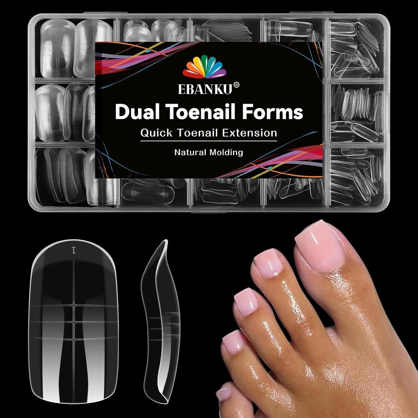 300 Pcs Toe Dual Nail Forms for Poly Extension Gel, EBANKU Toenail Dual Forms Reusable Full Cover Molds for French Tip Acrylic Toenails Pedicure for Salon & DIY at Home 15 Sizes-Velvo Beauty