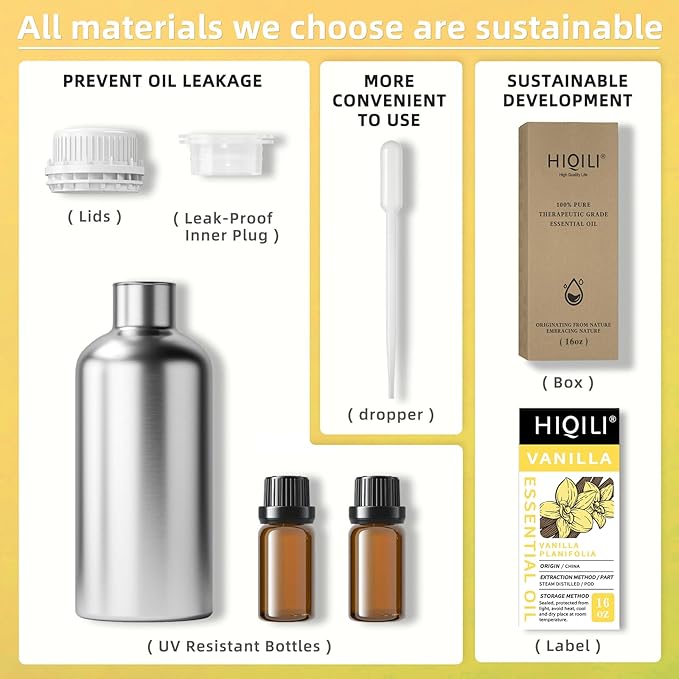 HIQILI 16 Ounces Vanilla Essential Oil, Strong Fragrance for Body Lotion, Candle Making, Soap, Aromatherapy -16 Fl Oz-Velvo Beauty