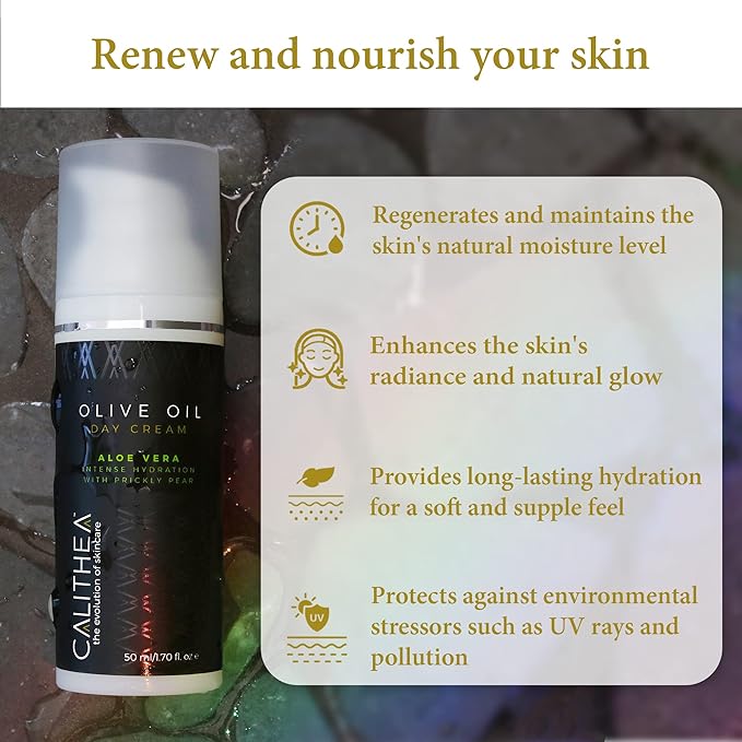 Calithea Day Cream Facial Moisturizer for Healthy, Glowing, Balanced Skin with Aloe Vera, Prickly Pear, Olive Oil-Velvo Beauty