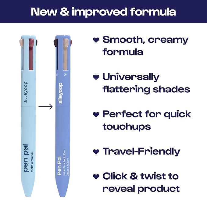 Alleyoop Pen Pal Touch-Up 4-in-1 Makeup Pen, Make A Mauve (Light - Medium) - Travel Make Up Set with Eyeliner, Brow Pencil, Highlighter & Lip Liner - High-Pigment Formula, Easy & Smooth Application-Velvo Beauty