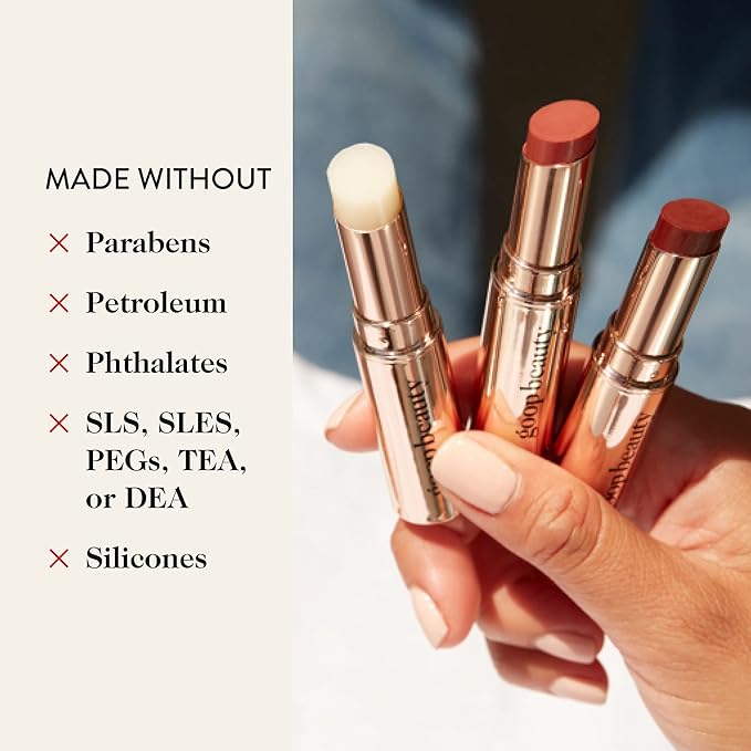 goop Beauty Lip Balm Trio | Moisturizing & Hydrating Lip Balm for Chapped & Dry Lips | Clear, Translucent Garnet, & Sheer Rose | Lip Tint with Nourishing Formula | Petroleum Free | 0.16 oz Each-Velvo Beauty