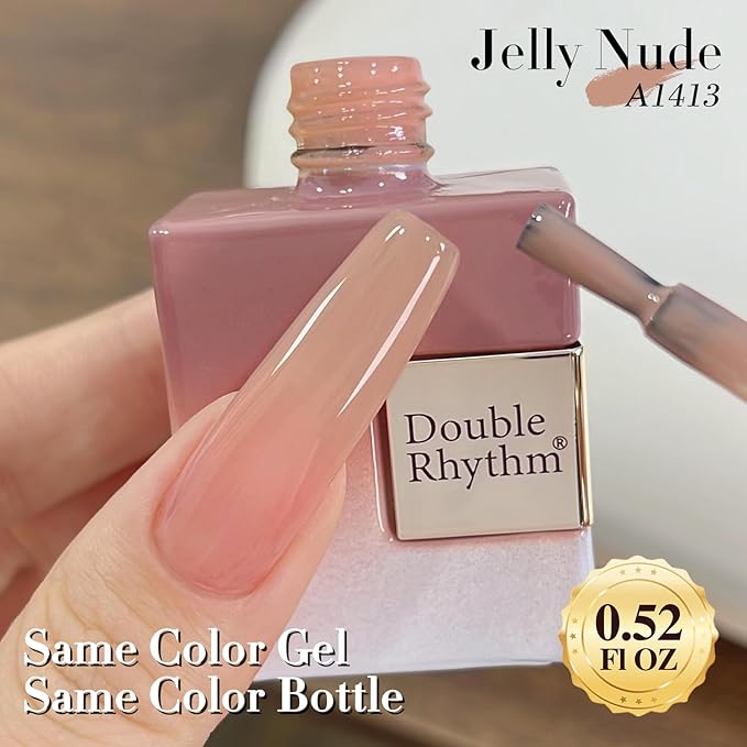 Double Rhythm Translucent Gel Polish Sheer Neutral Natural Light Milky Same Color Same Bottle 15ML Jelly Nail Polish Nail Art DIY at Home (Peach Cream-A1413)-Velvo Beauty