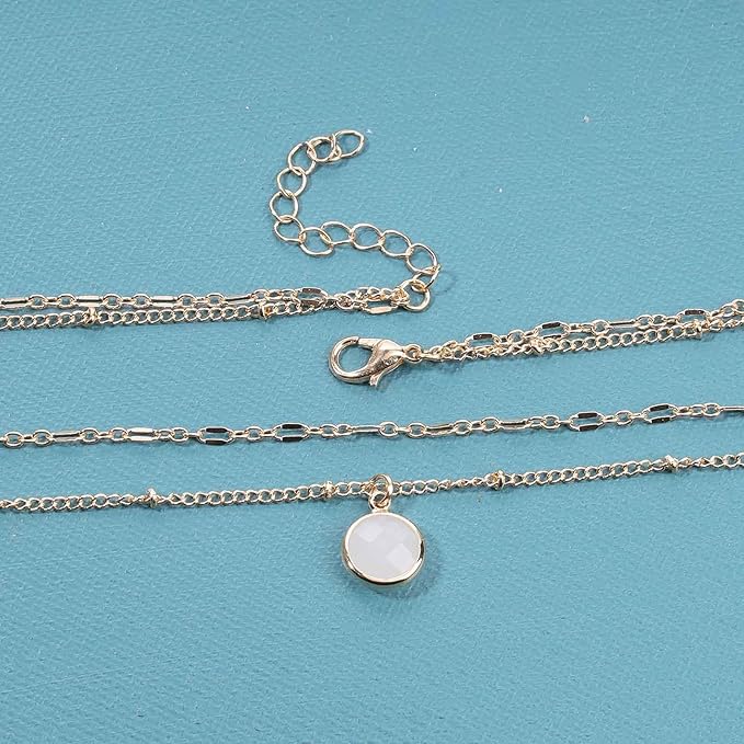 Boho Layered Opal Moonstone Necklace Choker Gold Round Opalite Necklace Clear Quartz Necklace Faceted Crystal Pendant Necklace Chain Jewelry for Women and Girls-Velvo Beauty
