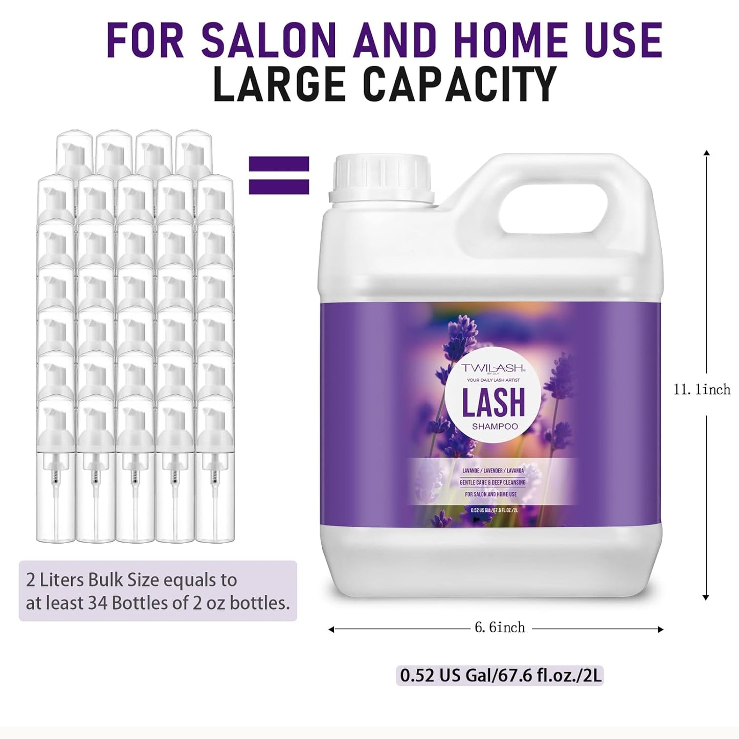 Lash Shampoo Bulk, Eyelash Cleanser for Extensions 2 Liters, Safe Makeup Remover, Non-irritating or Burning Eyelid Foaming Cleanser for Professional Salon and Home Use (Lavender-2L)-Velvo Beauty