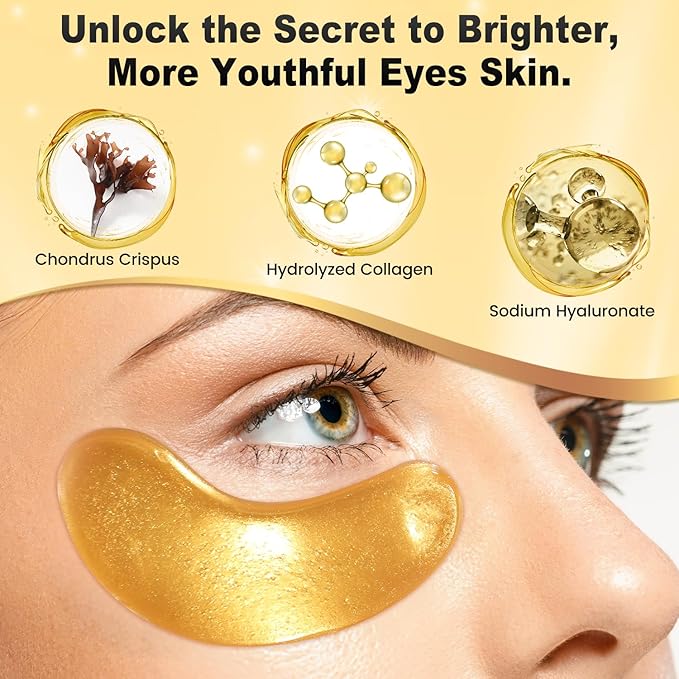 Under Eye Patches (12 Pairs) - 24K Gold Eye Masks Enriched with Abundant Collagen for Dark Circles, Puffy Eyes, Wrinkles - Gifts for Women Skin Care - Vegan & USA Tested-Velvo Beauty