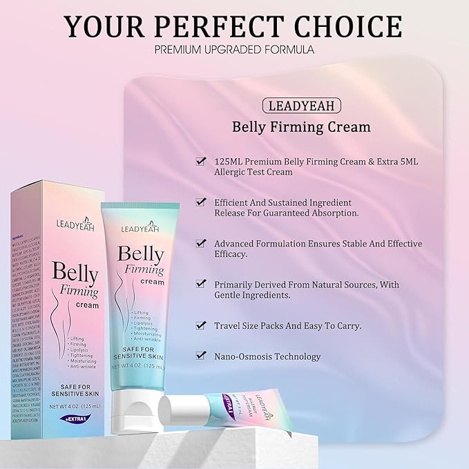 B Flat Belly Firming Cream - Moisturizing, Lifting, Firming for Stomach, Thighs and Butt, Body Lotion gift for Women and Men, 125 ML +5 ML-Velvo Beauty