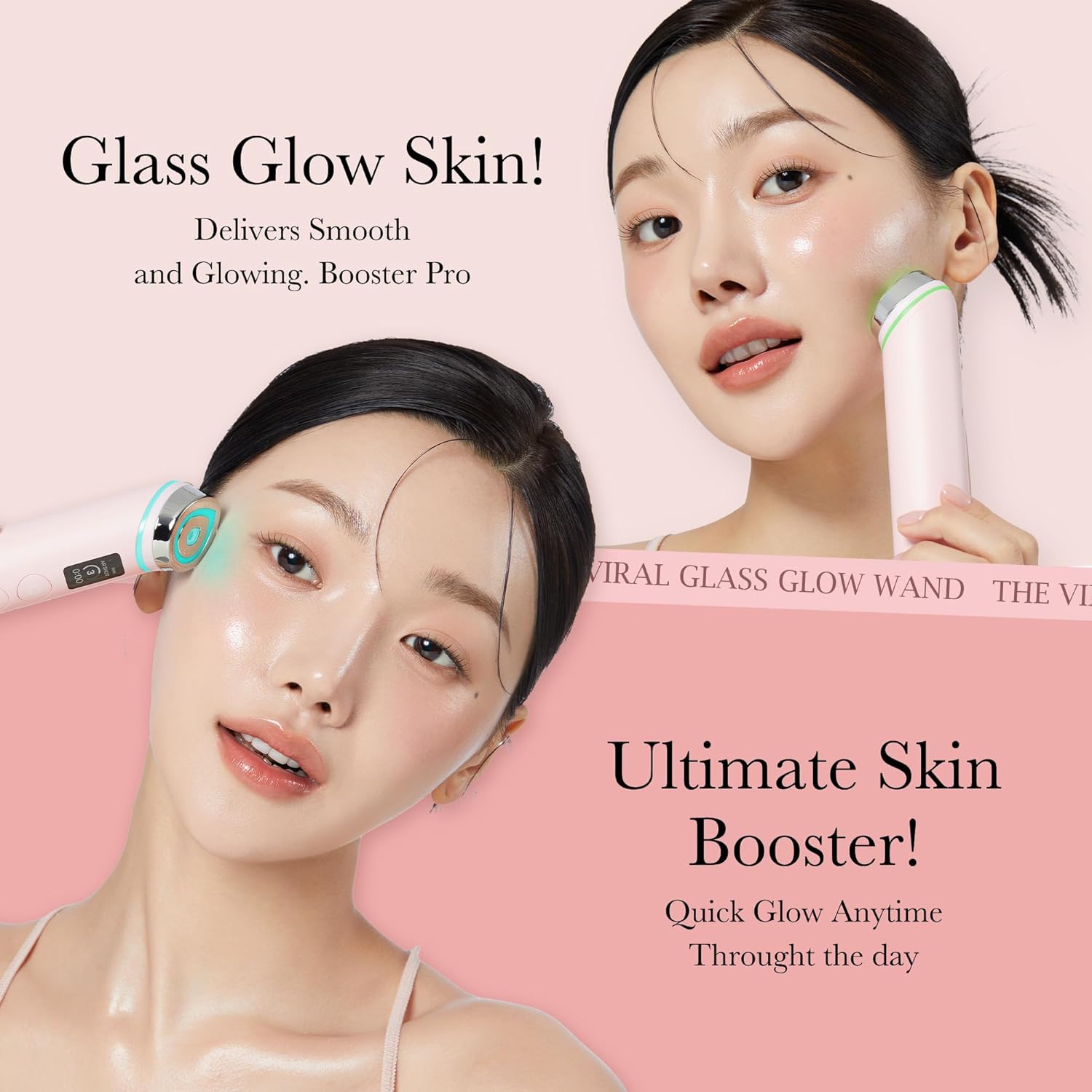 medicube Pink Skincare Set for Glass Glow Skin: Age-R Booster Pro Pink | 6-in-1 Real Glass Glow Beauty Massager and Collagen Jelly Cream- Niacinamide & Freeze-Dried Hydrolyzed Collagen 110ml-Velvo Beauty