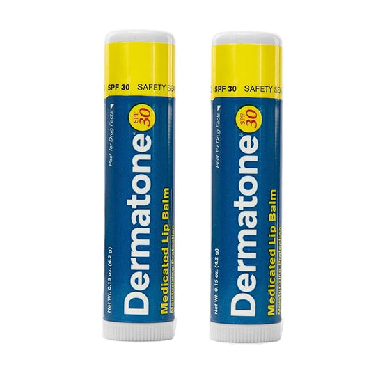 Dermatone Lip Balm SPF 30 | Medicated | Moisturizing | Cocoa Butter, Aloe, Vitamin E | Soothe & Replenish Chapped Lips | 2-Pack, 0.15 oz sticks-Velvo Beauty