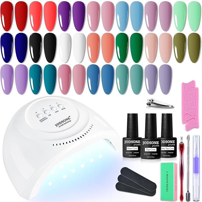 JODSONE 23 PCS Gel Nail Polish Kit with U V Light Popular Color with Durable Base Coat Matte Glossy Top Coat-Velvo Beauty