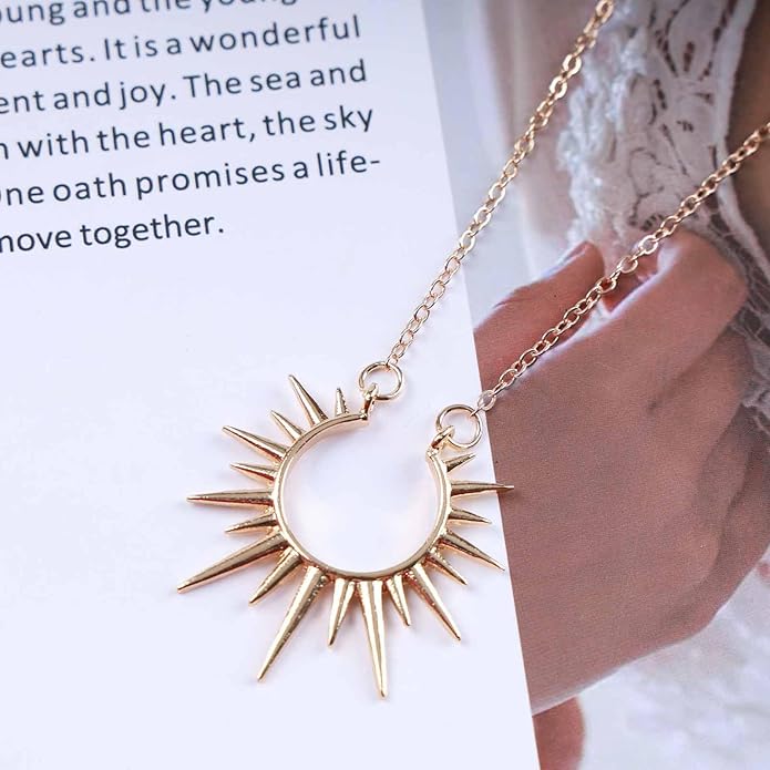 Vintage Sunburst Pendent Necklace Hollow Sunburst Necklace Moonstone Gold Sun Choker Necklace Open Sunburst Necklace Jewelry for Women (Gold)-Velvo Beauty