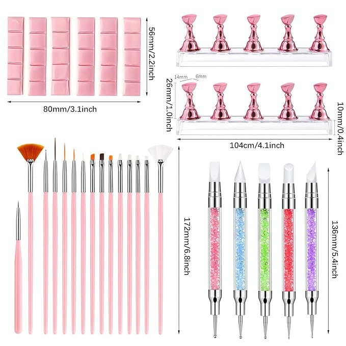 Nail Art Tools,Nail Art Brush,2 sets Nail Stand,5 PCS Dual Tipped Nail Dotting Tool and Sculpture Pen, Acrylic Silicone Nail Pen, Nail Design Tools-Velvo Beauty