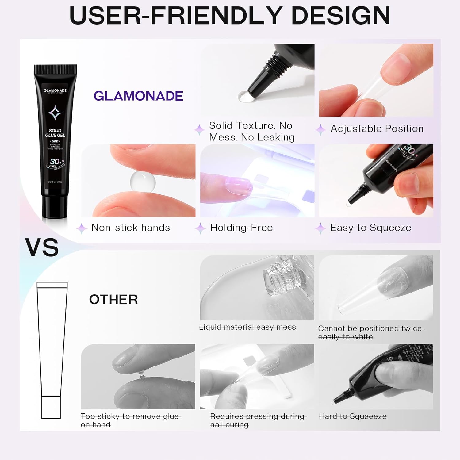 Soft Solid Nail Glue Gel: Clear Nail Gel for Press on Fake Nails Tips 20g for UV Cure Light Acrylic Builder Adhesive Gel Extension Strong Supplies-Velvo Beauty