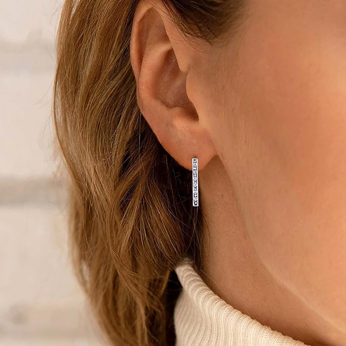 Geometric Crystal Bar Earrings Silver Cz Bar Stick Earrings Cz Rhinestone Bar Stud Earrings Silver Minimalist Earrings Jewelry for Women and Girls-Velvo Beauty