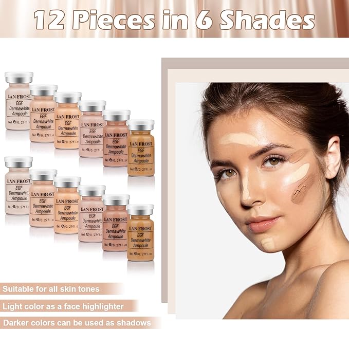 BB Facial Glow Serum Starter Kit Hyaluronic Acid Essence Foundation Skin Care Kit 0.27oz 12 Vials, Combined With Niacinamide and Peptides To Brighten Skin Tone Anti-Aging Foundation 6-Color Mix Pack-Velvo Beauty