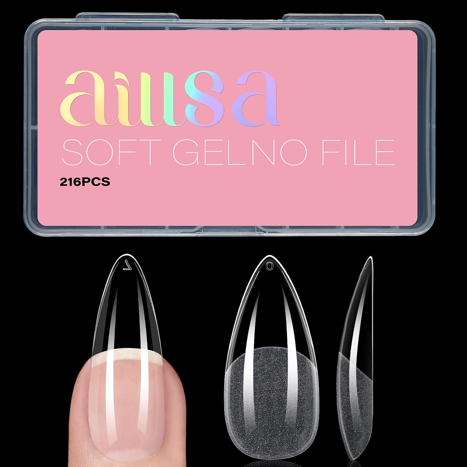 AILLSA Long Almond Nail Tips Full Cover Clear Gelly Nails Tips Half Matte Acrylic Tips Pre-Filed Fake Press on Nail Tips for Extension Home DIY Salon Manicure 216PCS 12 Sizes-Velvo Beauty