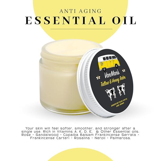 Vanman's Tallow and Honey Balm With No Added Scent - Beef Tallow Face Moisturizer with Grass-Fed/Finished Beef Tallow for Skin, Organic Raw Honey and Beeswax, Cold Pressed Olive Oil - 2.5 oz-Velvo Beauty