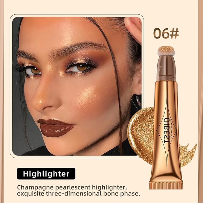 Highlighter Beauty Wand, Cream Liquid Highlighter Makeup Stick, Silky Smooth Face Shimmer Bronzer Stick with Cushion Applicator, Lightweight Body Face Glowing Highlighter, Cruelty-free（Bronze Gold）-Velvo Beauty