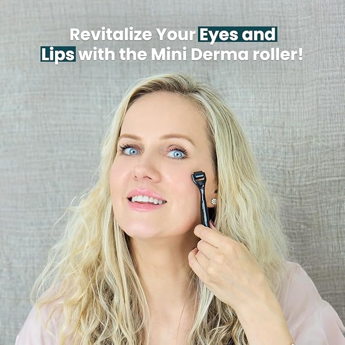 Gin Amber Beauty Mini Derma roller (0.25mm) - 48 Real Individual Needles, Microdermabrasion Device for Skin Care, Serum Absorption with Microneedling, Tool, Hygienic Case (Black Mini 0.25mm)-Velvo Beauty