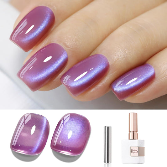 Double Rhythm 15ML Ice Glass Cat Eye Gel Polish with Magnet Holographic Glitter Shimmer Translucent Sheer Color Salon Soak Off Magnetic Nail at Home (Rose Violet-MC1131)-Velvo Beauty