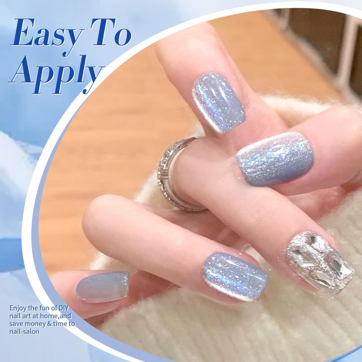 BORN PRETTY Cat Magnetic Eye Gel Nail Polish Light Blue Holographic Glitter Gel Polish Glass Magnetic Gel Gift 15ML-Velvo Beauty