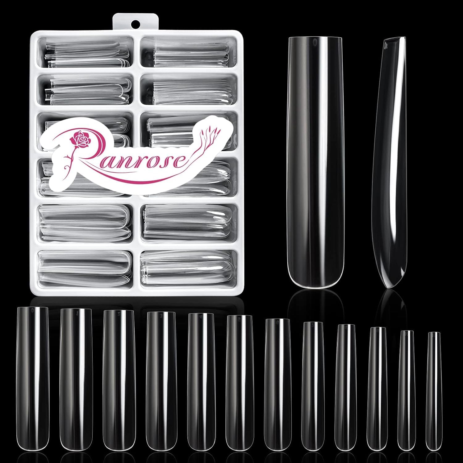 Ranrose Extra Long Nail Tips,240PCS XXXL Square Acrylic Tips Full Cover Clear Straight Tapered-Velvo Beauty