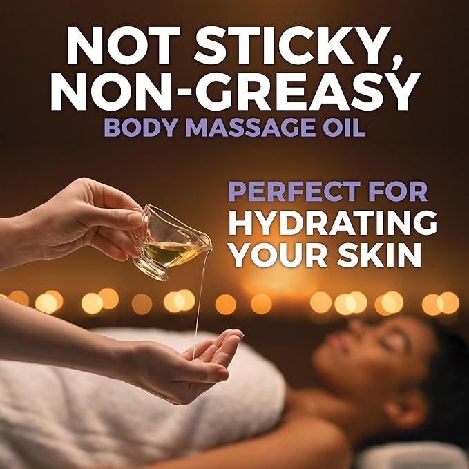 Viva Naturals Organic Massage Oil (8 fl. oz.) - Lavender Scented Non-Greasy Body Massage Oil with Mess-Free Pump, Moisturizing Massage Oils for Massage Therapy, Non-GMO and Certified Organic, 237 mL-Velvo Beauty