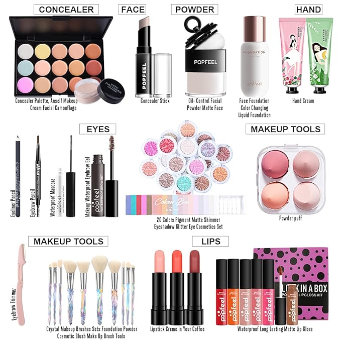 All-in-one Holiday Make up Gift Set | Makeup Kit for Women Full Kit Essential Starter Bundle Include Eyeshadow Palette Lipstick Blush Foundation Concealer Face Powder Mascara Lipgloss Brush-Velvo Beauty