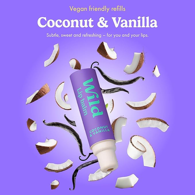 Wild Refillable Lip Balm Starter Kit - Includes Blue Aluminum Case & 3 Pack Lip Balm Refills in a Variety of Scents - Includes Coconut & Vanilla, Passionfruit Swirl & Watermelon Flavors-Velvo Beauty