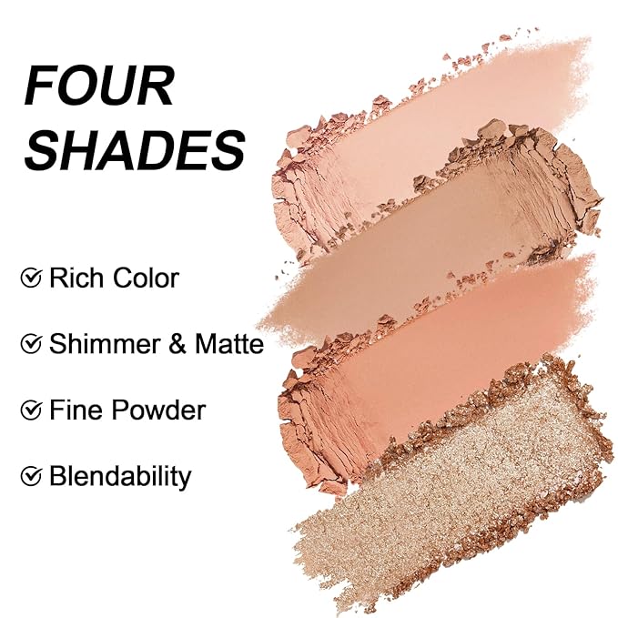 Erinde 4 Colors Eyeshadow Palette Eye Shadow Makeup, Matte Shimmer Metallic Off-white Light brown Peach Bronze Nude Neutral Eyeshadow, Long Wearing, Pigmented Blendable, Quad Eye Shadow Palette, 06-Velvo Beauty